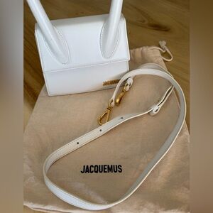 Jacquemus White Mini Leather Shoulder Bag with Gold Hardware